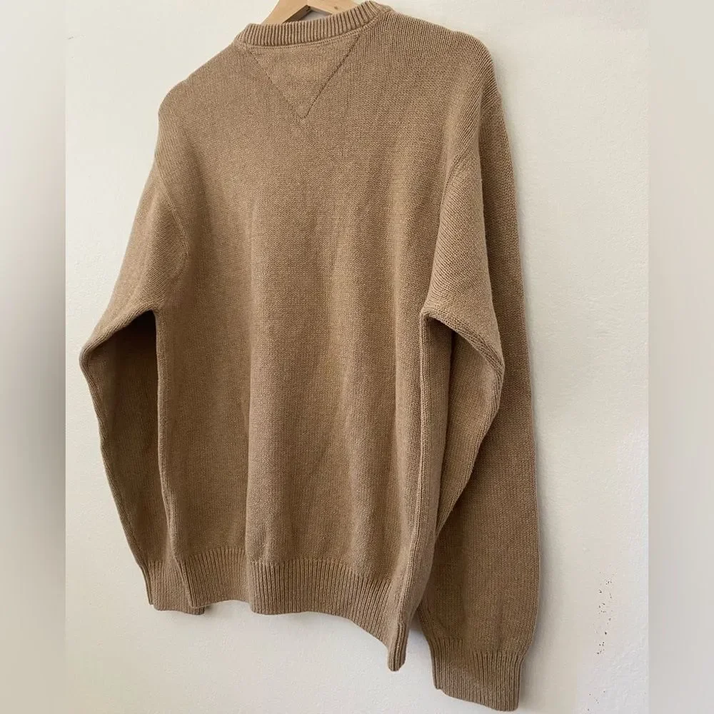 Tommy Hilfiger Y2K Tan knit crewneck Sweater Size Large Preppy Office wear